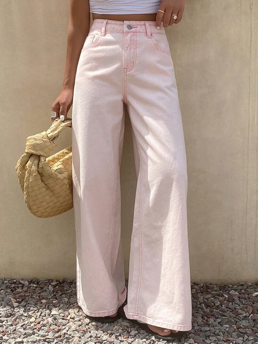 Baby Pink Casual Women's Loose Straight Cut Denim Jeans